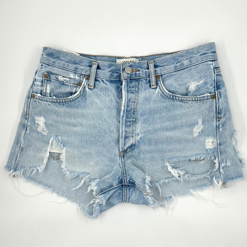 AGOLDE Parker High Rise Vintage Cut Off Denim Shorts Sz 27 Light Wash Distressed